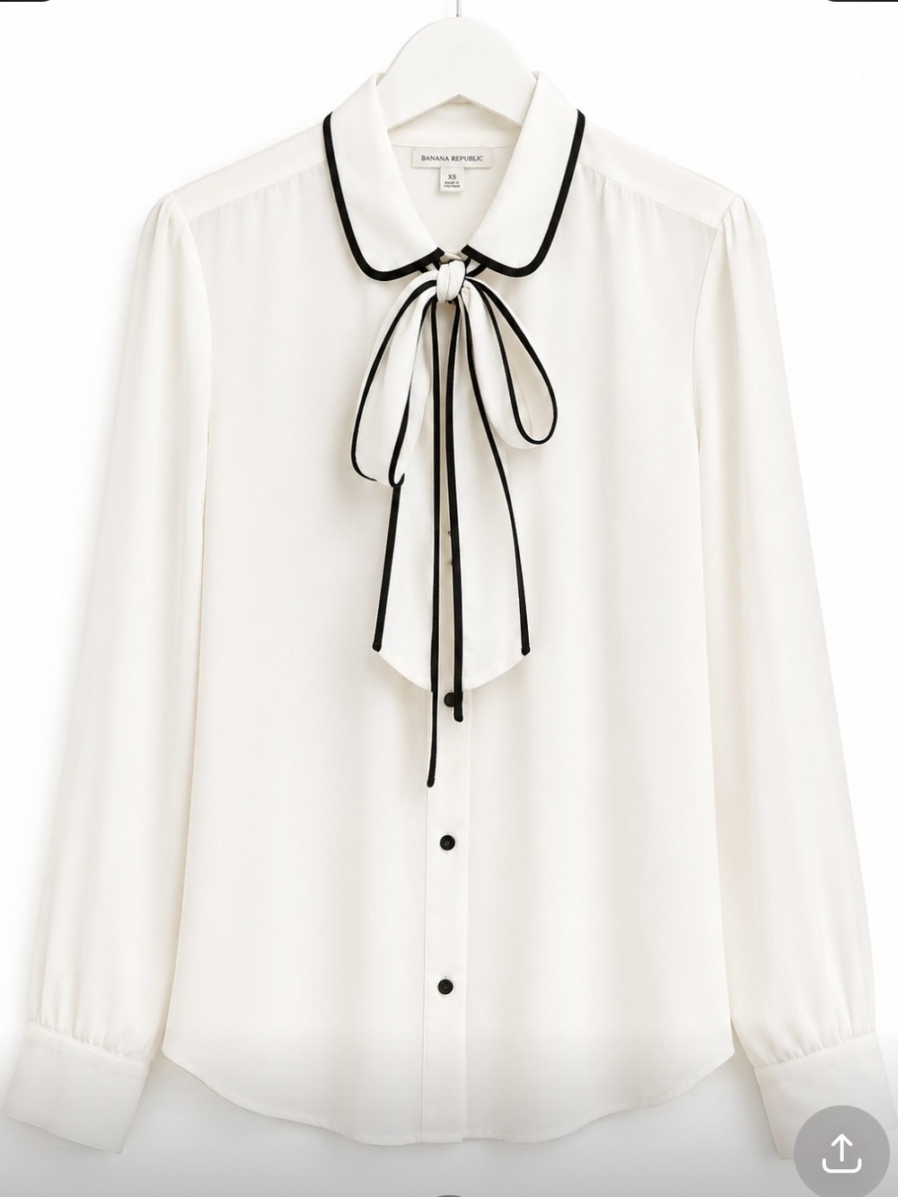 CeCe Ivory Blouse with Black Trim and Bow Tie